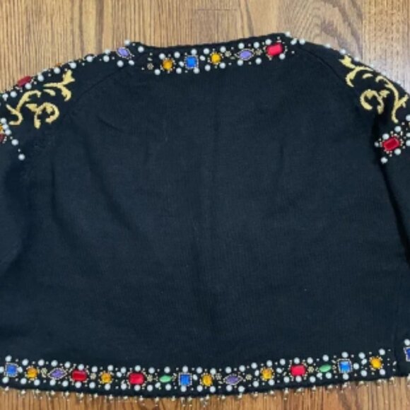 Michael Simon Vintage Embelished Cropped Sweater Cardigan Regal Black Size 2 - Picture 8 of 8